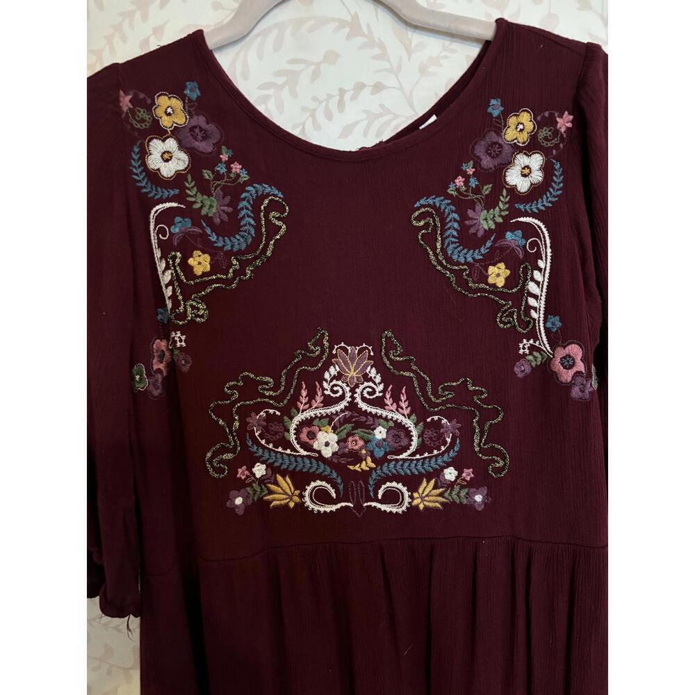 NWOT Free People Burgundy Embroidered High Waist Dress M - Picture 3 of 4